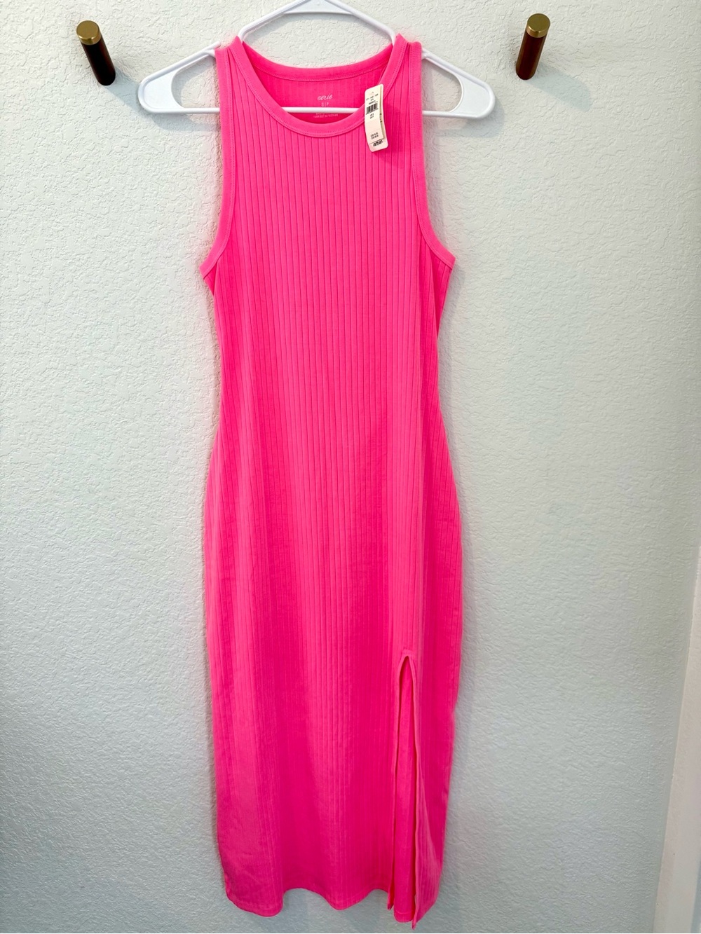 Aerie Women's Ribbed Tank Midi Dress - Hot Pink